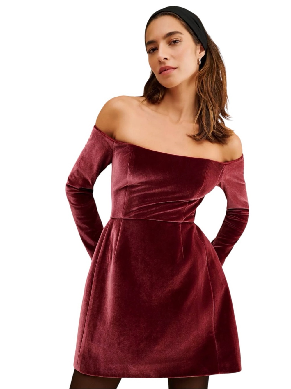 Anthropologie Hutch  Off-The-Shoulder Velvet Mini Wine Burgundy Romantic Dress 4